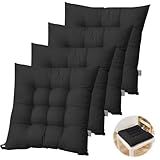 Yuragim 4er Set Stuhlkissen, Stuhlkissen 40x40 mit Bändern Sitzkissen Waschbares Stuhlauflage für Bürostuhl, Gartenstuhl, Esszimmerstuhl, Sitzpolster Indoor & Outdoor für Garten Balkon Küchen, Schwarz