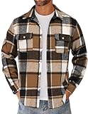 COOFANDY Langarm Herren Hemd Kariertes Flanellhemd mit Brusttasche Hemdjacke Regular Fit Holzfällerhemd Herrenhemden Freizeithemd Motorrad Shirt Plaid-Khaki Schwarz Weiß L