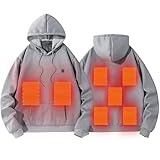 Beheizbarer Hoodie Herren Beheizbare Hoodie Damen Hoodie Sweatshirt Unisex Beheizbare Jacke Beheizbarer Pullover Mit 3 Temperaturstufen 7 Heizzonen Funktionsjacke Winter Warm Heizmantel (Grau, L)
