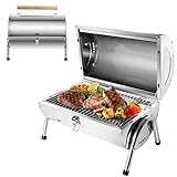 SunJas Edelstahl Klappgrill Holzkohlegrill, BBQ Grill Doppel Grillfläche 34x21.5 cm, Tischgrill Campinggrill für Outdoor Kochen, Camping und Picknick