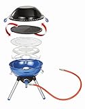 Campingaz Party Grill, Kleiner Grill für Camping, Festivals oder Picknick, Camping-Grill mit flexiblen Kochmöglichkeiten, Gaskocher mit Antihaftbeschichteter Grillplatte und Topfträger