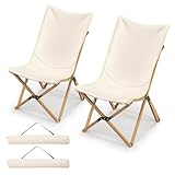 GOPLUS 2er Set Liegestuhl klappbar, Gartenstuhl Klappstuhl aus Bambus bis 150kg belastbar, Campingstuhl ohne Armlehne leicht tragbar mit Tragetasche, Strandstuhl für Camping Picknick Angeln (Weiß)