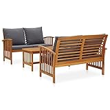 vidaXL Akazienholz Massiv Gartenmöbel 3-TLG. mit Auflagen Lounge Bank Tisch Gartenset Sitzmöbel Sitzgruppe Gartenbank Beistelltisch Gartengarnitur