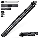 Japaknives Survival Messer 5 in 1 Jagdmesser Outdoor D2 Stahl Bushcraft Messer Hochwertige Aluminiumlegierung Multifunktionsstock mit Pfeife Glasbrecher Feststehende Messer für Camping Fischen Schwarz