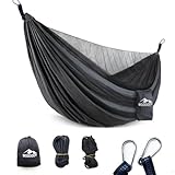 Ultraleichte Survival Camping hängematte Outdoor mit Moskitonetz | 120kg Tragkraft | 2X Befestigungskarabiener | 2x2 Tragseil | 2X Schnüre | Fallschirm Nylon Atmungsaktiv