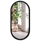 Americanflat Spiegel Oval 31x61 cm - Großer Spiegel mit für Badezimmer, Wohnzimmer oder Schlafzimmer - Schwarzer Wandspiegel mit Abgerundetem Rahmen