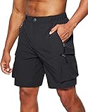 Tansozer Kurze Hosen Herren Sommer Schnelltrocknend Wanderhose Kurz Stretch Cargo Bermuda Sporthose Outdoor Trekking Wandershorts mit 5 Taschen Schwarz S
