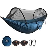 NATUREFUN Ultra-Light Reisecamping Hängematte Moskitonetz Hängematte | 300 kg Tragkraft, atmungsaktiv Schnelltrocknendes Fallschirm-Nylon | 2 Premium Karabiner, 2 Nylonschlingen inklusive