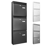 banjado Burg-Wächter Briefkastenanlage - Briefkasten 3 Parteien - Briefkästen Schwarz - Postkasten Mehrfamilienhaus - Briefkasten XXL mit Namensschild