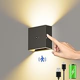Suright Akku Wandleuchte mit Bewegungsmelder, LED Aufladbare Wandleuchte Innen mit 3 Modi (AUTO/AUS/EIN), 3000K Warmweiß Wandlampe Kabellos für Treppe, Flur, Wohnzimmer, Schlafzimmer, Garage, Schwarz