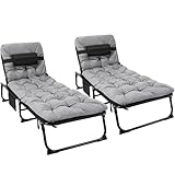 LIFERUN XL Liege Klappbar 2er Set mit Auflage Wasserdicht, Breite Sonnenliege Faltbar mit Verstellbarer Rückenlehne Kopfkissen Seitentasche, 190 * 68 * 31cm Große Gartenliege für Balkon bis 150kg