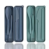 Besteck Set, 2 Pcs Camping Besteck mit Koffer, Kunststoff Reisebesteck Löffel Messer Gabel Essstäbchen Etui, Campingbesteck Tragbares Camping Besteckset Wiederverwendbares für Picknick Outdoor