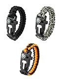 QWORK® 3 Stück 5 in 1 Survival Armband, Survival Paracord, Wanderzubehör, mit Paracord,Pfeife,Feueranzünder,Schaber?Kompass