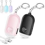 Hion Taschenalarm Frauen,2St 130DB Wiederaufladbar Persönlicher Selbstverteidigung Alarm mit LED-Beleuchtung,Panikalarm Handtaschenalarm Schlüsselanhänger für Kinder,ältere Menschen (Schwarz+Rosa)
