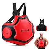ZHONGLE Professionelle Boxen Körperschutz, Kampfsport Heavy Hitter Boxen Body Pad, Taekwondo Brustziel, Leder Körperschutz für Boxen, MMA, Kickboxen, Muay Thai (Rot)