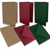 60 Falt-Karten Sets - DIN A6-160 g/m² 220 g/m² - Kraft - Dunkelrot - Dunkelgrün - mit Brief-Umschlägen DIN C6-80 g/m² 90 g/m² Nassklebung