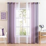 MIULEE 2er Set Voile Vorhang Zweifarbiger Vorhang mit Ösen Transparente Gardine Ösenschal Fensterschal Lichtdurchlässig für Schlafzimmer, 140x145cm, Lila