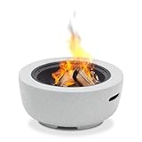 KHG Feuerschale Grau 60x39cm rund 700°C feuerfest aus Kunststein Magnesium Oxid Feuerstelle mit Funkenschutz & Schürhaken