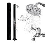 NovaTerra Solardusche schwarz/silber mit 40L Tank - Gartendusche & Campingdusche mit Regenduschkopf, Fußdusche, Schutzhaube & Ablageschale - für Garten & Camping, Wassererwärmung bis 60°C ohne Strom