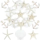 20 Stück Seestern und Muscheln Deko, Muscheln zum Bemalen und Auffädeln für Maritime Themen, Stranddeko für DIY Handwerk, Aquarium, Basteln, Zuhause, Partys (10 Seesterne/5 Jakobsmuscheln/5 Anker)