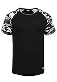 Solid SDCahil Herren T-Shirt Kurzarm Shirt mit Rundhals-Ausschnitt Camouflage-Muster Baumwollmischung Regular fit, Größe:L, Farbe:Black Grey (G9000)