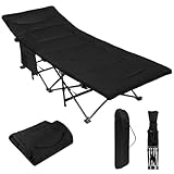 ALPIDEX Campingbett Feldbett bis 200 kg Seitentasche Bequem Auflage Weich Gepolstert Klappbar Faltbar Gästebett Liege Camping Garten, Farbe:Black