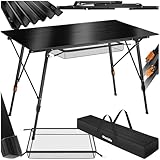 tectake® Campingtisch, Klapptisch aus Aluminium, aufrollbare XXL Tischplatte, Campingtisch faltbar, Reisetisch, Gartentisch, wetterfest, höhenverstellbare Beine, Tragetasche, 120 x 70,5cm - schwarz