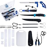 Angelset Komplett für Einsteiger & Profis Multifunktionale Angelbox mit Filiermesser, Maßband, Hakenlöser, Fischgreifer, Schere, Multizange & Schneidebrett Perfektes Fischen Set & Angelkoffer Zubehör