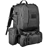 Wiserset Taktischer Rucksack, 60L Militär Armee Rucksack, großer Survival Molle Tagesrucksack für Herren und Frauen,abnehmbare Outdoor Tasche, Reiserucksäcke für EDC, Camping, Wandern, Jagen, Schwarz