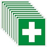 SRTSTR 10pcs Erste Hilfe Schild Selbstklebend PVC Grünes 10x10cm Aufkleber Erste Hilfe für Verbandkasten ISO 7010 Piktogramm Kreuz Rettungszeichen Hinweisschild,Wasserdicht und Verschleißfest,Cassetta