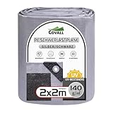 Covall Abdeckplane mit Ösen Wasserdicht Gewebeplane Plane Tarp Schwerlast 2x2m Schutzplane Abdeckung Bauplane Bodenplane 140g/m² Silber/Schwarz Dach Pool Auto LKW Camping Zelt BAU Garten