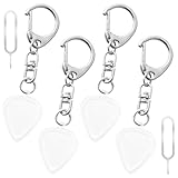 4 Stück transparenter Acryl-Gitarrenplektrumhalter-Schlüsselanhänger mit Kartenstift, tragbarer Gitarrenverstärker-Schlüsselhalter-Plektren-Display zur einfachen Identifizierung, Gitarre Pick Halter
