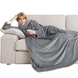 Bedsure Decke mit Ärmeln als Geschenke für Frauen - Kuscheldecke mit Ärmeln Grau Erwachsene Ärmeldecke, Flauschige Ganzkörperdecke zum anziehen, Tragbare Decke warm Wearable Blanket als TV Decke