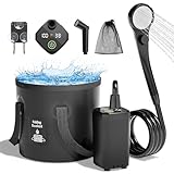 Mytrix Upgraded Portable Camping Shower Komplettset, wiederaufladbare 6000-mAh-Pumpe mit Smart Display, Multi-Mode-Sprühkopf, 5-Gal-Wassereimer Camping Dusche