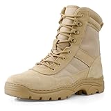 QUNLON Springerstiefel Militärstiefel Zipper Einsatzstiefel Herren Bundeswehr Stiefel Atmungsaktiv Kampfstiefel Tactical Combat Boots Sand 47EU