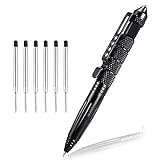 EMAGEREN Tactical Pen Outdoor Selbstverteidigungs Stift mit 5 Tinten Nachfüllpackungen Taktischer Kugelschreiber Wolframstahl Glasbrecher Stift für Schreiben, Emergent Tool und Geschenk Schwarz