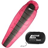 Active Era Mumienschlafsack – Schlafsack Winter und Sommer, -10°C bis 10°C - Wasserabweisend und Windschutz - Ultraleicht - Outdoor Campen - Kleines Packmaß - Pink