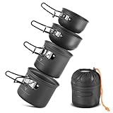 STAHLWERK Camping Kochtopf-Set 4-teilig aus Aluminium, Outdoor Kochgeschirr mit Antihaftbeschichtung, Camping Koch-Set mit Töpfen und Deckeln, Outdoor Topfset, Camping-Geschirr