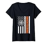 Damen USA-Flagge 4. Juli Navigationsfähigkeiten Orientierungslauf Läufer T-Shirt mit V-Ausschnitt