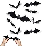 Fynokst 120 Stück 3D Fledermaus Dekoration, Halloween Deko Bat Aufkleber Wiederverwendbar Wasserdicht, Gruselige Fledermäuse Wandaufkleber für Fenster Wand Zimmer Horror Party (4 Größen)