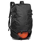 KONO Reiserucksack Basketball Rucksack mit unterem Ballfach Große Kapazität Sportausrüstung Tasche Fit 15,6 Zoll Laptop Multifunktionale Wandern Outdoor Gym Bag (Schwarz)