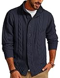 PJ PAUL JONES Herren Strickjacke Pullover Stehkragen Zopfmuster Knopf Pullover, Dunkelblau, L