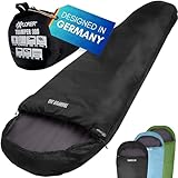 EXPLORER® Tramper 300 Schlafsack Schwarz -16°C +13°C [300g/m²] 3 Jahreszeiten Leichter Mumienschlafsack für Erwachsene[1500g] 230x80x55cm kombinierbar für Outdoor, Camping, Trekking und Reisen
