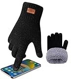 HIYATO Handschuhe herren, Verdickte Touchscreen Winterhandschuhe, Warme Strickhandschuhe mit Fleece Innenfutter für Damen und Herren (Schwarz)