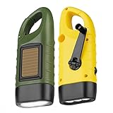 PRUNUS 2-Stück LED Taschenlampe Kurbel Notfall, Dynamo Taschenlampen mit Karabinerhaken, Mini Taschenlampe mit kurbel und Solarpanel für Outdoor/Camping/Stromausfällel.