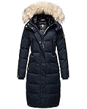 MARIKOO Damen Winter Jacke Stepp Parka Mantel Winterjacke warm gefüttert Kunstpelz Schneesternchen XS-XXL (DE/NL/SE/PL, Alphanumerisch, L, Regular, Regular, Navy)