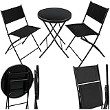 tectake® Bistroset, Tisch und 2 x Stuhl, Kleiner runder Esstisch, Klapptisch und Klappstühle Set, platzsparende Möbel Outdoor wetterfest für Balkon, Terrasse, Gartenmöbel - schwarz