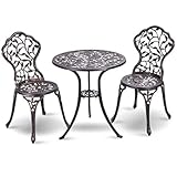 FANTASK 3-TLG. Gartenmöbel Set, Balkonset mit 2 Stühlen und Tisch, Balkonmöbel aus Aluminiumguss, Terrassenmöbel, Gartengarnitur, Sitzgruppe für Terrasse, Balkon, Garten, Antik