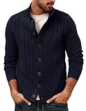 PJ PAUL JONES Strickjacken für Herren Grobstrick Cardigan mit Zopfmuster Knopfleiste Dunkelblau XL