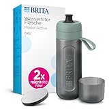 BRITA Sport Wasserfilter Flasche Model Active dunkelgrün (600ml) inkl. 2 MicroDisc Filter – zusammendrückbare BPA-freie Flasche für unterwegs, filtert beim Trinken / spülmaschinengeeignet